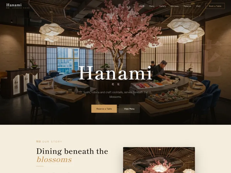 Hanami restaurant website preview