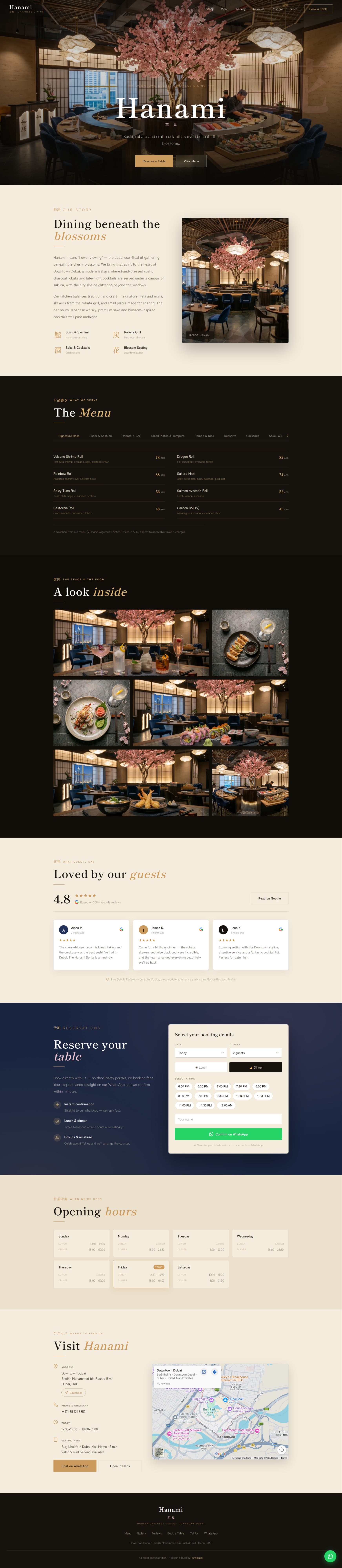 Hanami — live restaurant website demo built by Funnelado
